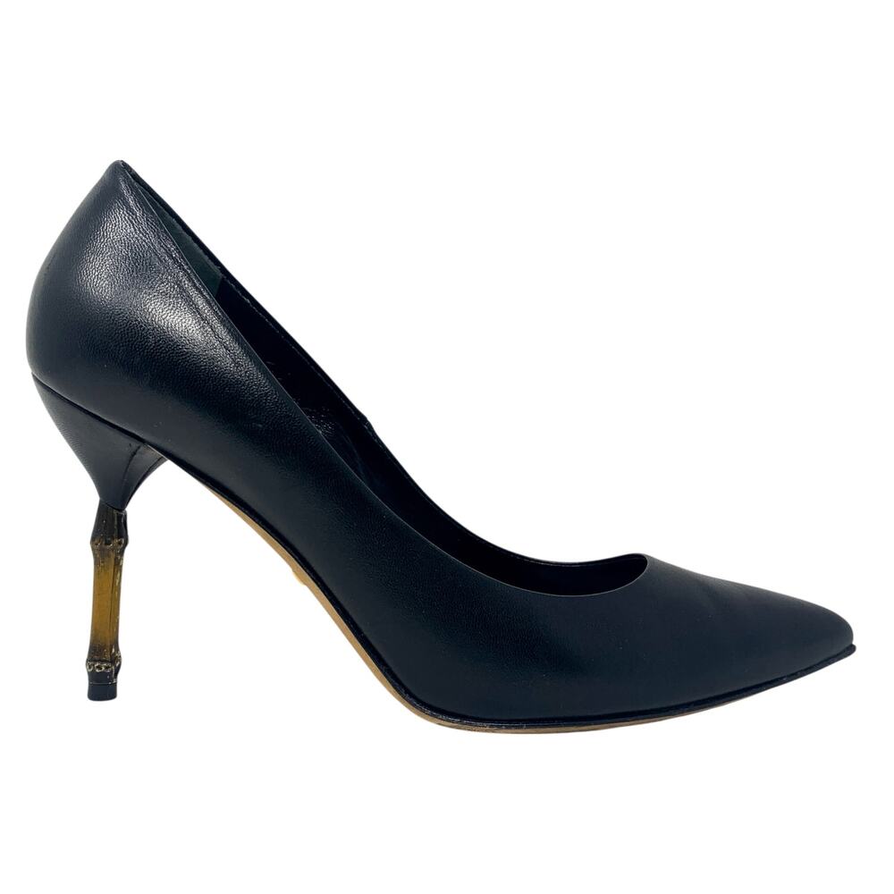 Gucci Kristen Bamboo Heel Black Leather Pointed Toe Stiletto Pumps EU 39 - Picture 3 of 11